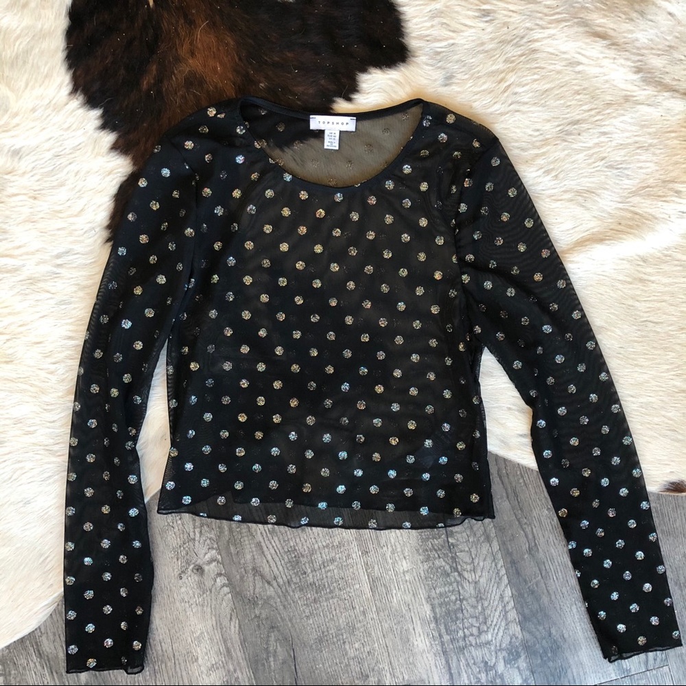 Topshop Second Skin Glitter Mesh Top Size 10